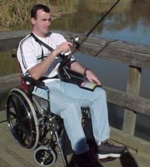 Wheelchair Fishing Rod Holder : adapted clamp holder for one