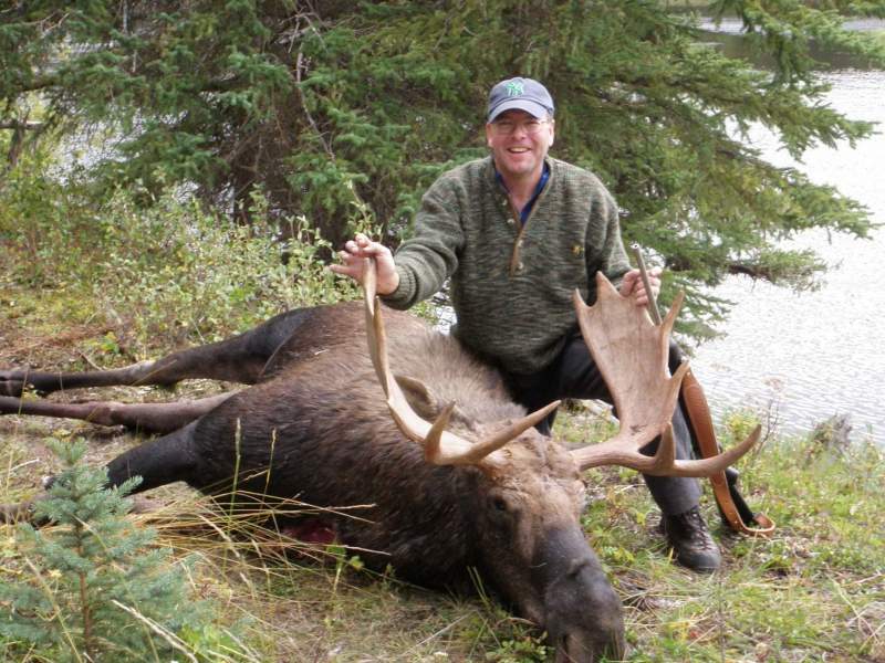 My first moose (and hopefully not my last!) shot in the river inlet to Kluskoil Lake, BC. Watched him march all the way across the river until he was 